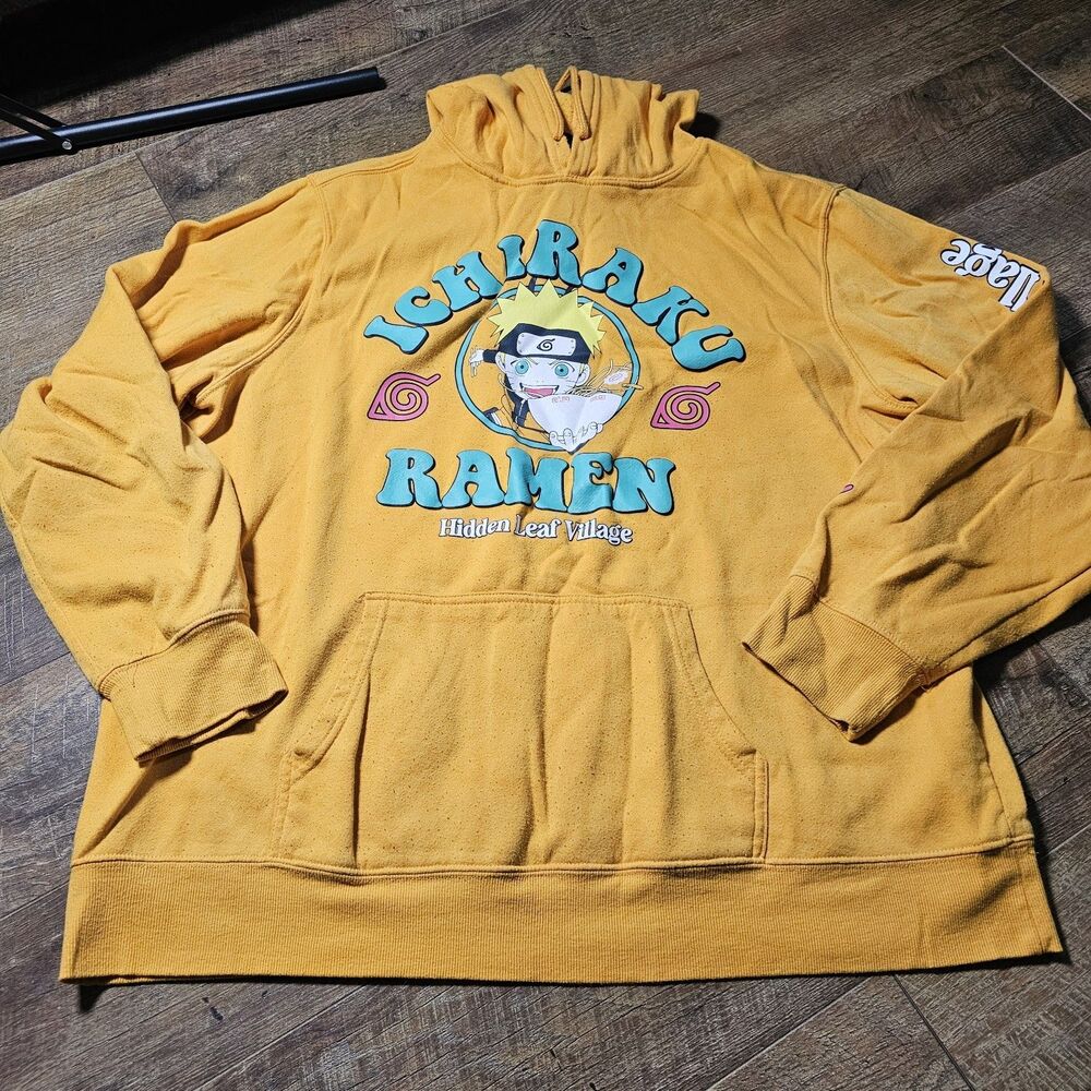 Naruto Shippuden Hoodie Men Yellow Ichiraku Ramen Pullover Sweatshirt XL